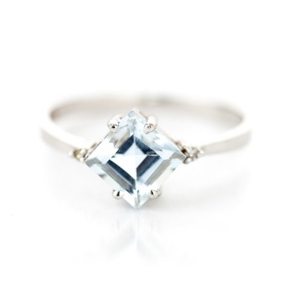 Galaxy Gold Products Jewelry - 14K. SOLID GOLD RING WITH DIAMONDS & AQUAMARINE